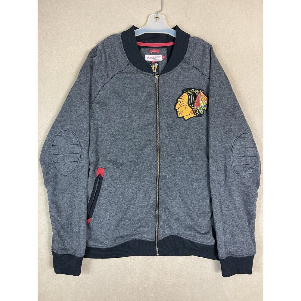 Mitchell‎ Ness Jacket Mens 5XL Gray Vintage Hockey Chicago Blackhawks Full Zip
